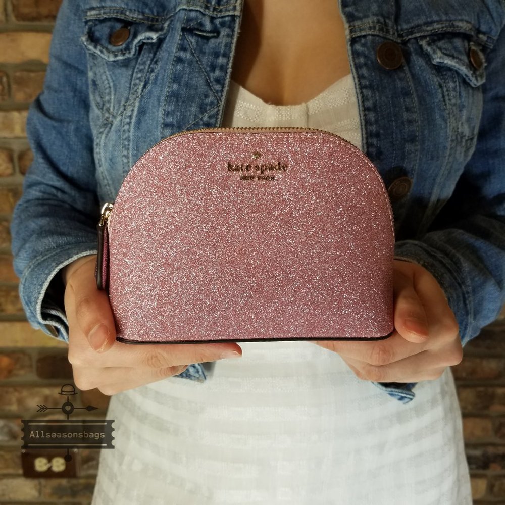 Kate Spade LOLA glitter small dome cosmetic PINK - Picture 2 of 7